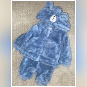 Little Wonders Newborn Softest Set Baby Teddy Bear Zip Up Top Pants Blue